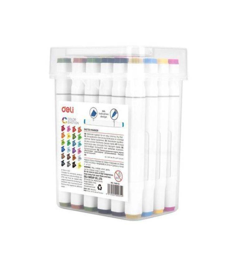 Deli Coffret de 24 Marqueurs Professionnels – Feutres à Double Pointe (1mm & 7mm) à Encre Alcool pour Dessin, Croquis et Illustration